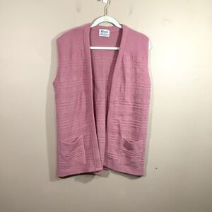 VTG Milrank Womens Open Front Sleeveless Cardigan L Pink Granny Lagenlook 70s